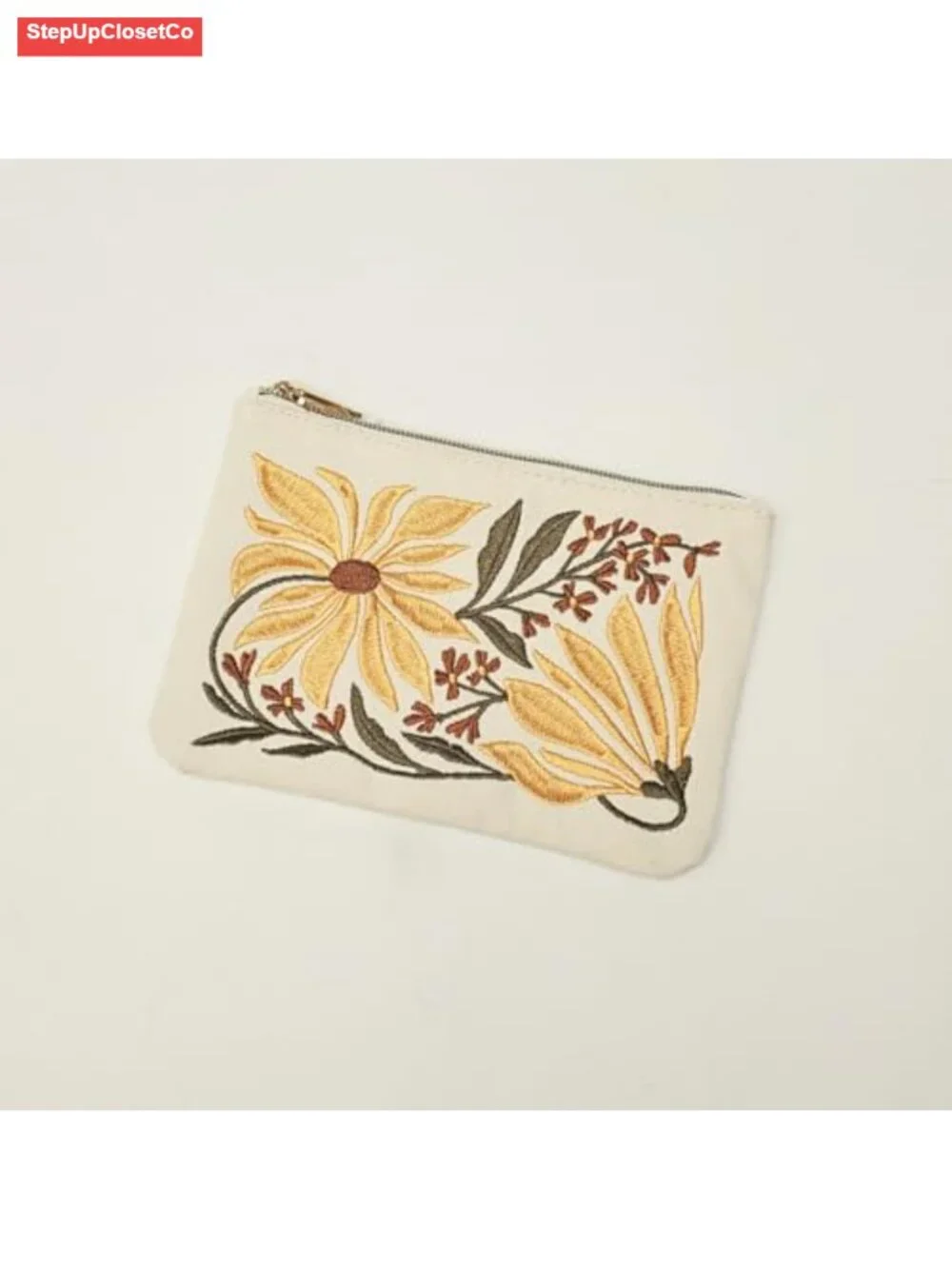 Printed Canvas Pouch with Lining and Gold Zipper Closure